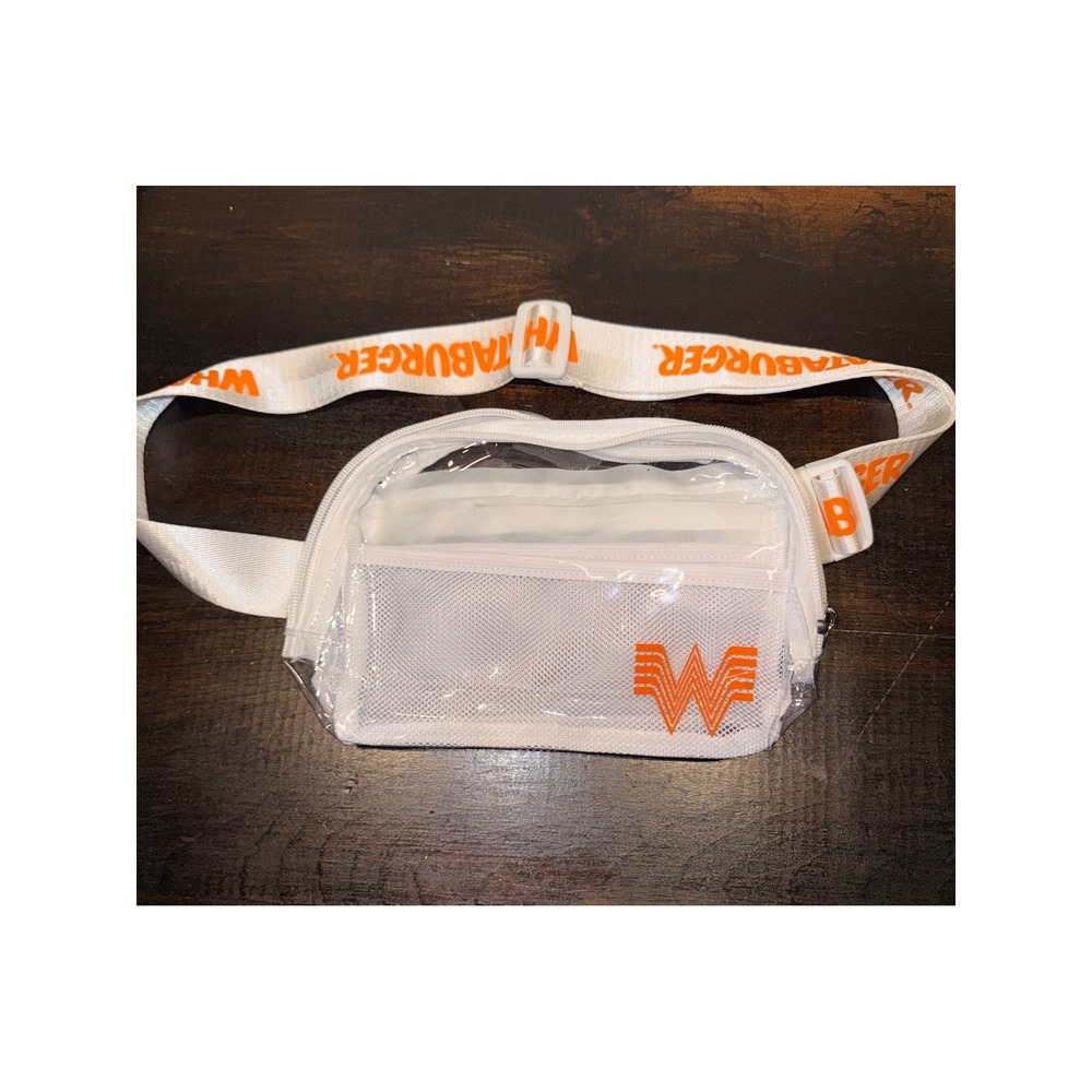 Whataburger White Clear Mesh Fanny Pack Waist Bag‎ Belt Bag Orange W Logo